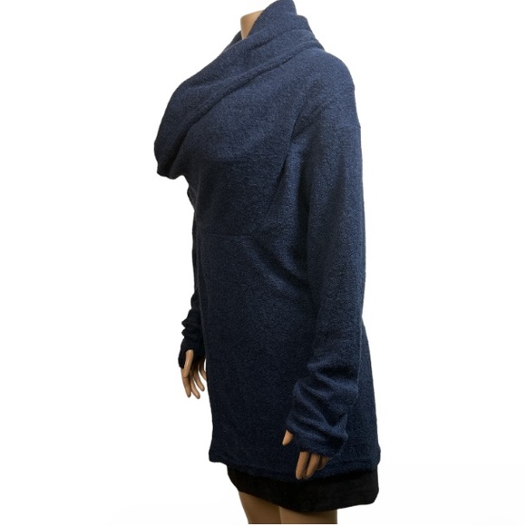 Sacred Threads Cardigan Sweater Plush Blue Coatigan Draped Thumb holes size M - Picture 9 of 12